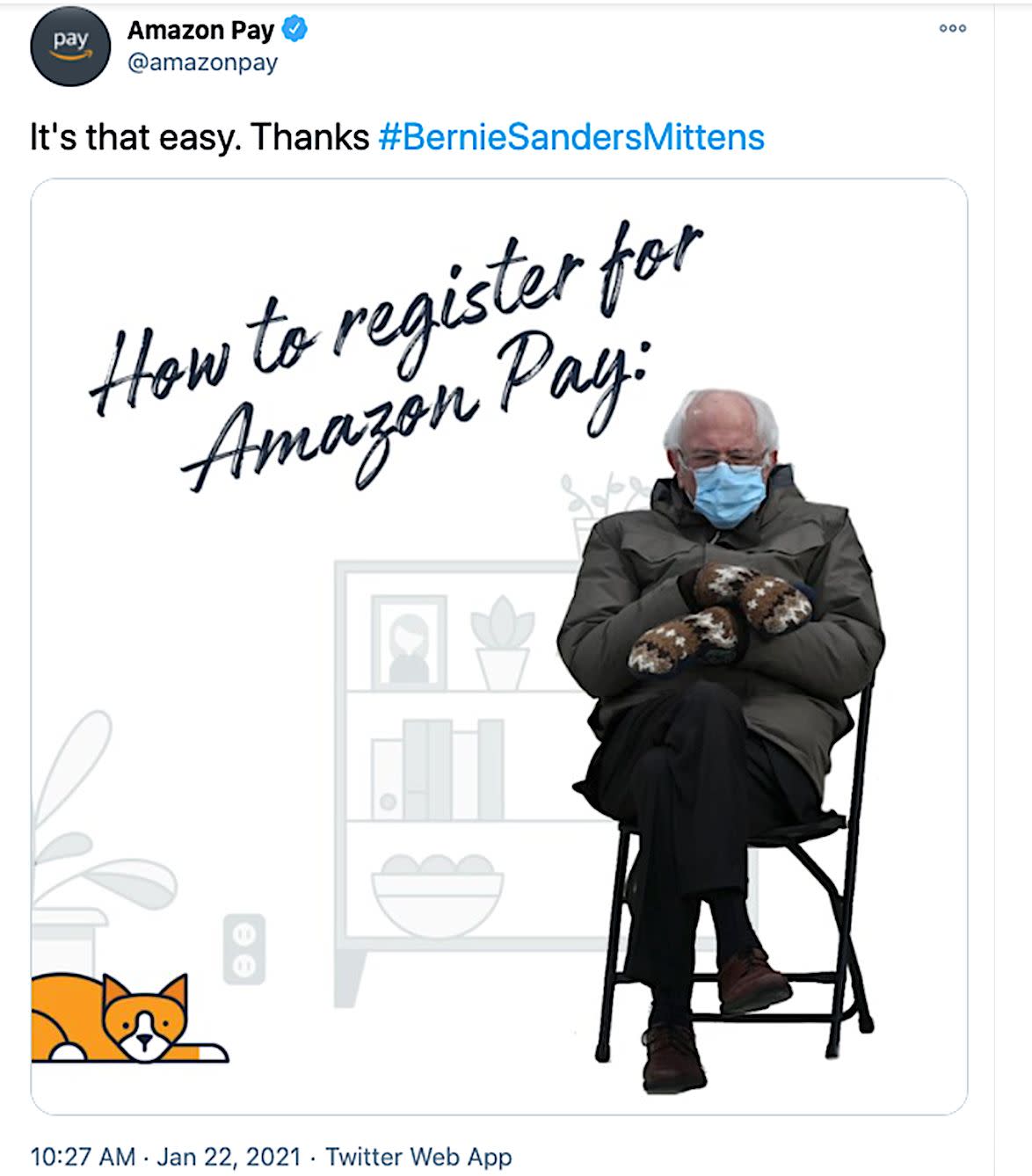 Bernie Sanders meme hijacked for Amazon Pay ad. (Photo: Screen Shot/Twitter/Amazon Pay)