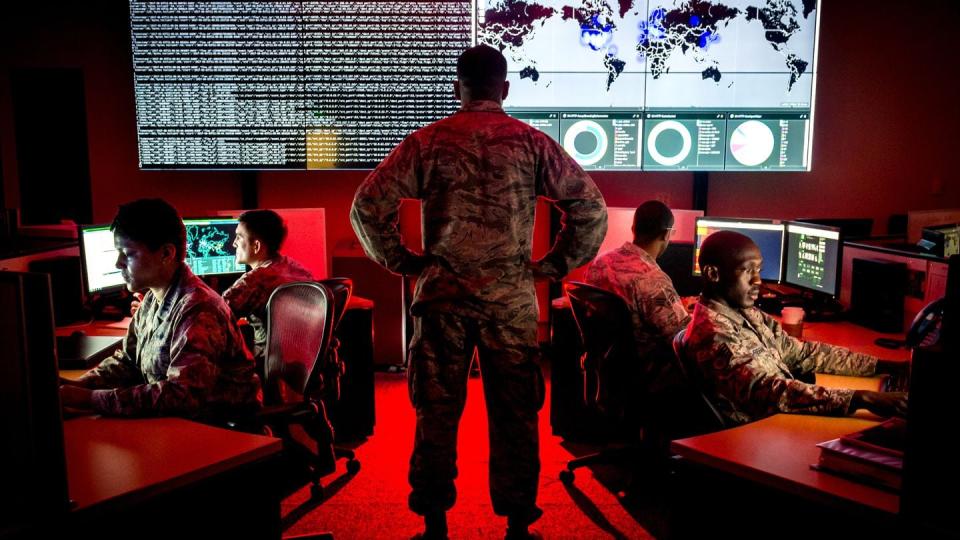 Members of the Air Force's 175th Cyberspace Operations Group at work in 2017. (Air Force)