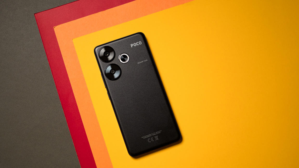  Back view of POCO F6 with cameras highlighted. 