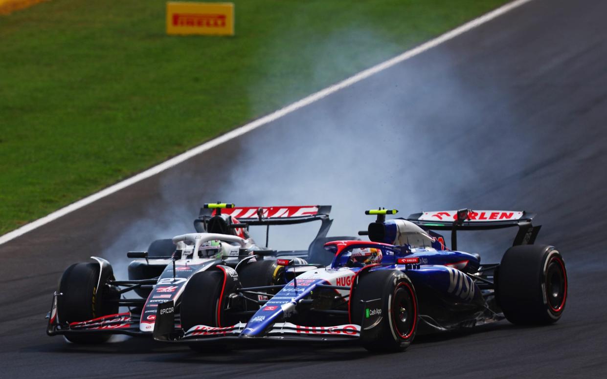 Nico Hulkenberg crashes into Yuki Tsunoda