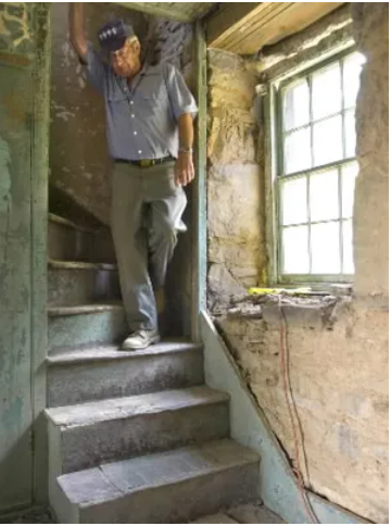 Descending the stairs to the second floor in one of the quarrymen’s cottages in Coulsontown. Old Line Museum is restoring three of the cottages. Inquiries about tours can be made through the Old Line Museum at www.oldlinemuseum.com.