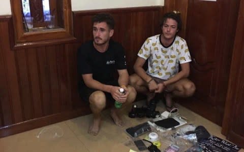Two of the British tourists who were detained - Credit: Cambodia Police
