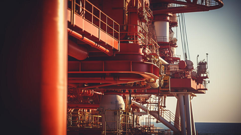 A close-up of an oil rig showing the precision engineering required to extract oil and gas.