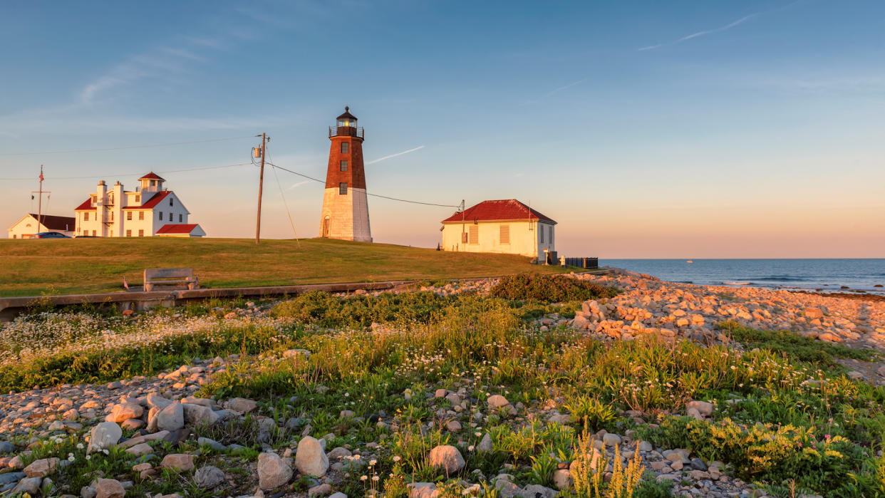 Spectacular Sunset at Rhode Island Lighthouse, Point Judith lighthouse, near Narragansett, Rhode Island, USA.