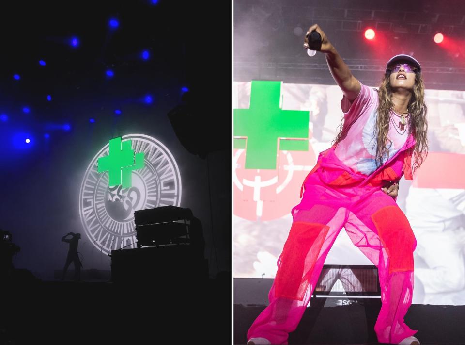 The staging and M.I.A performing on the Pull & Bear stage.