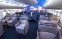 The Dreamliner’s new interior boasts of sweeping arches, wide aisles, larger lavatories, and dynamic lighting, innovations that aim to connect the passenger with the flying experience.