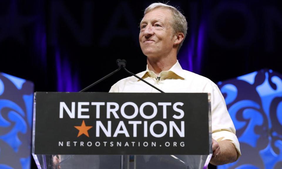 Tom Steyer speaks at the Netroots Nation annual conference for progressives in New Orleans, Louisiana on 2 August.