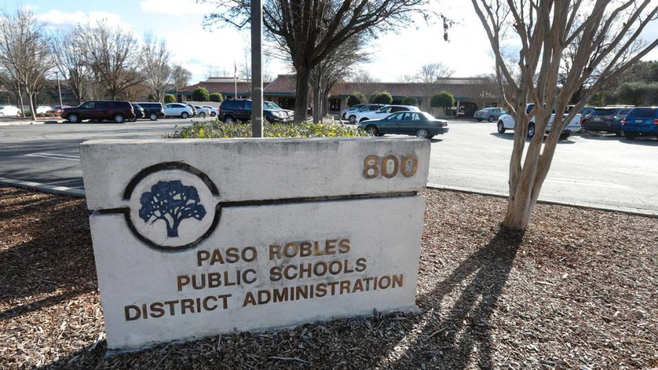 A sign at the Paso Robles Joint Unified School District office on Niblick Road.