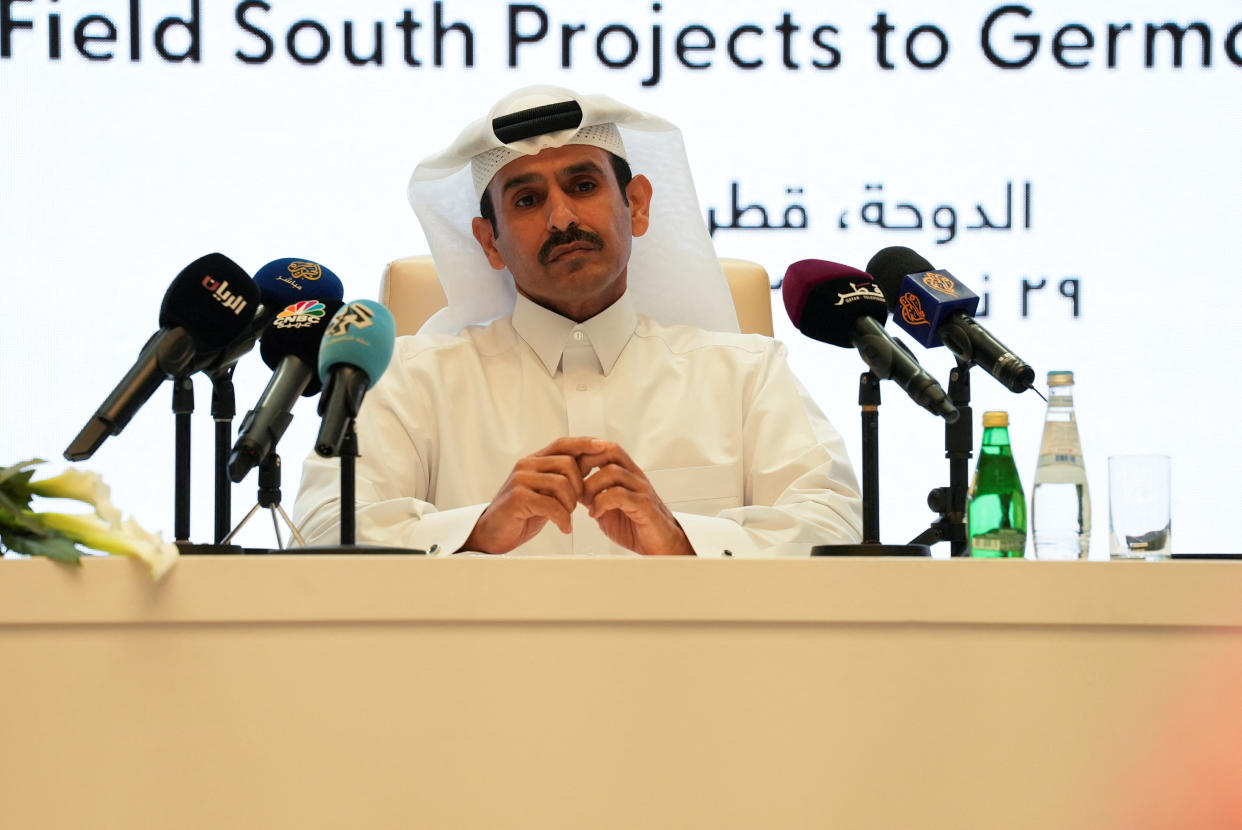 Qatars Energieminister Saad al-Kaabi auf einer Pressekonferenz am vergangenen Dienstag, als er den Gasdeal mit Deutschland bekanntgibt (Bild: REUTERS/Imad Creidi)