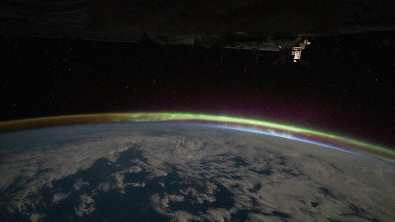 A view of Earth and its glowing atmosphere as seen from the ISS on October 4, 2022.