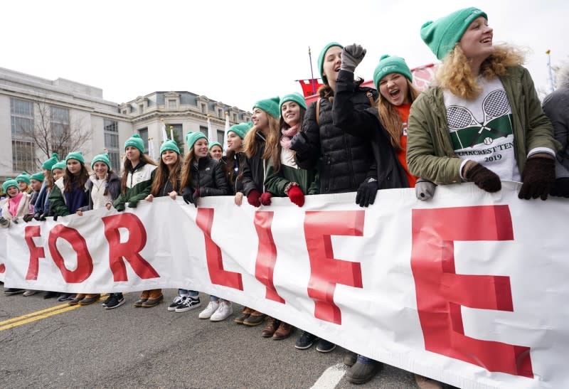 Activists carry banner during the 47 annual March for Life in Washington