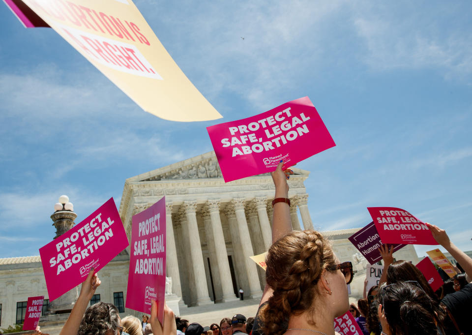 People protest for abortion rights in May outside the U.S. Supreme Court, which will hear an important Lousiana abortion case in the coming months. (Photo: Xinhua News Agency via Getty Images)