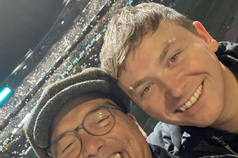 Gregg Wallace and his son Tom Wallace at a stadium together in 2022.