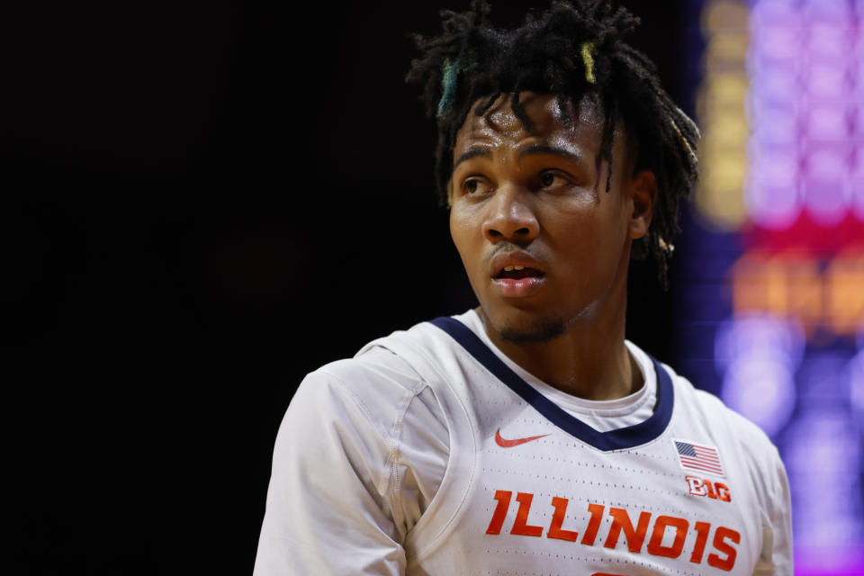 PISCATAWAY, NEW JERSEY - DECEMBER 2: Terrence Shannon Jr. #0 of the Illinois Fighting Illini in action against the Rutgers Scarlet Knights during a game at Jersey Mikes Arena on December 2, 2023 in Piscataway, New Jersey. Illinois defeated Rutgers 76-58. (Photo by Rich Schultz/Getty Images)