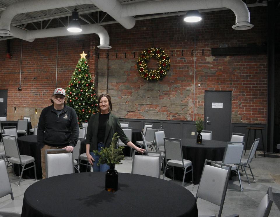 The new Minglewood Ice House Event Center in Wooster is open for private and public events. Distiller Andrew Morrison and event center manager Jess Bush show off the room.