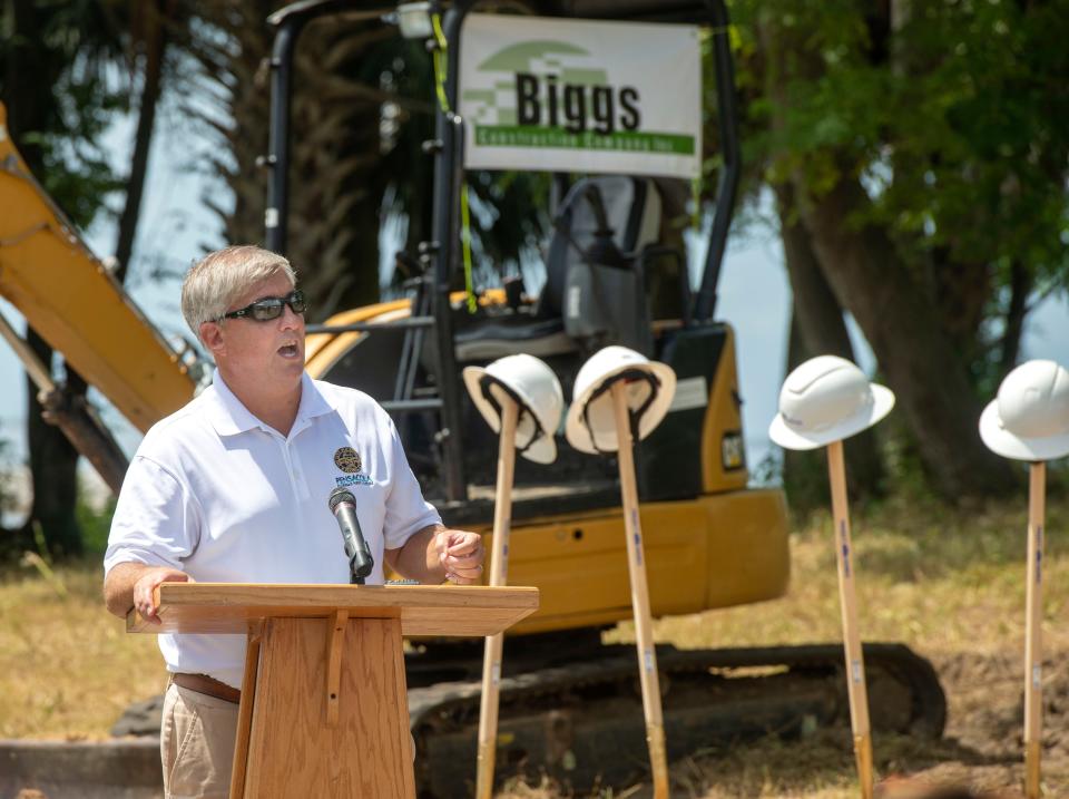 Pensacola Mayor Grover Robinson speaks to the crowd during the groundbreaking revitalization ceremony for Bruce Beach on July 26.