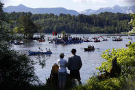 <p>People in their boats attend the Corpus Christi procession at lake Staffelsee in Seehausen near Murnau, southern Germany, May 26, 2016. (Matthias Schrader/AP) </p>