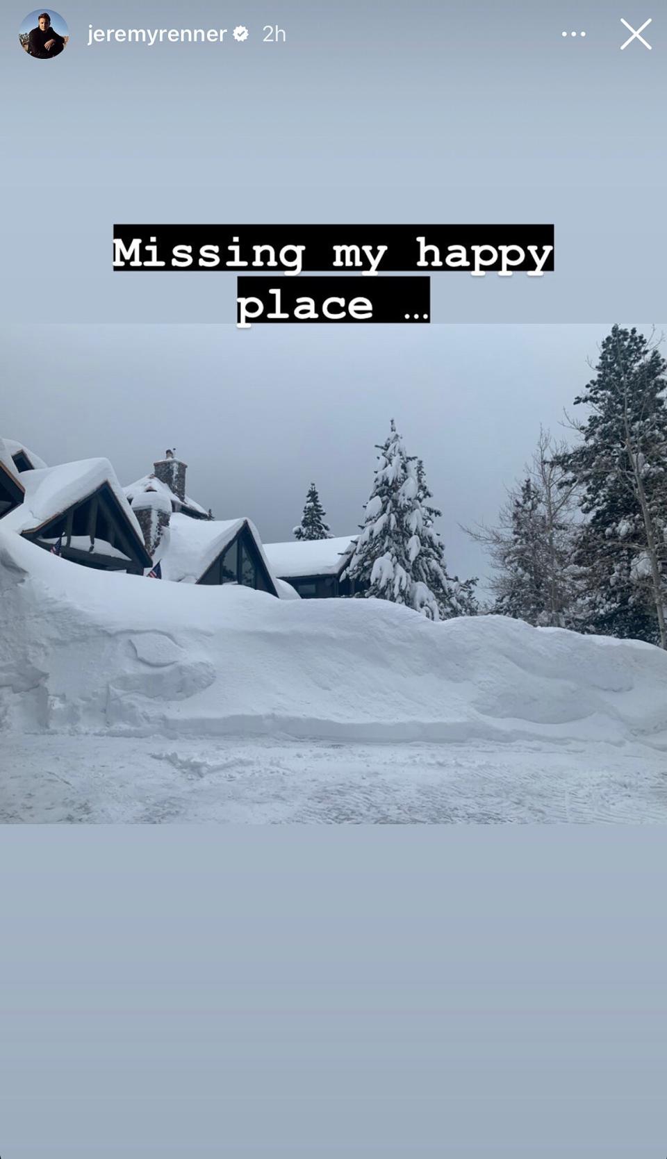 Jeremy Renner Posts Photo of Snowy Cabin as He Recovers at Hospital: 'Missing My Happy Place'