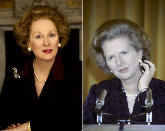 Meryl Streep (l.) würdigte Maggie Thatcher (r.) in einem Nachruf (Bilder: ddp images)