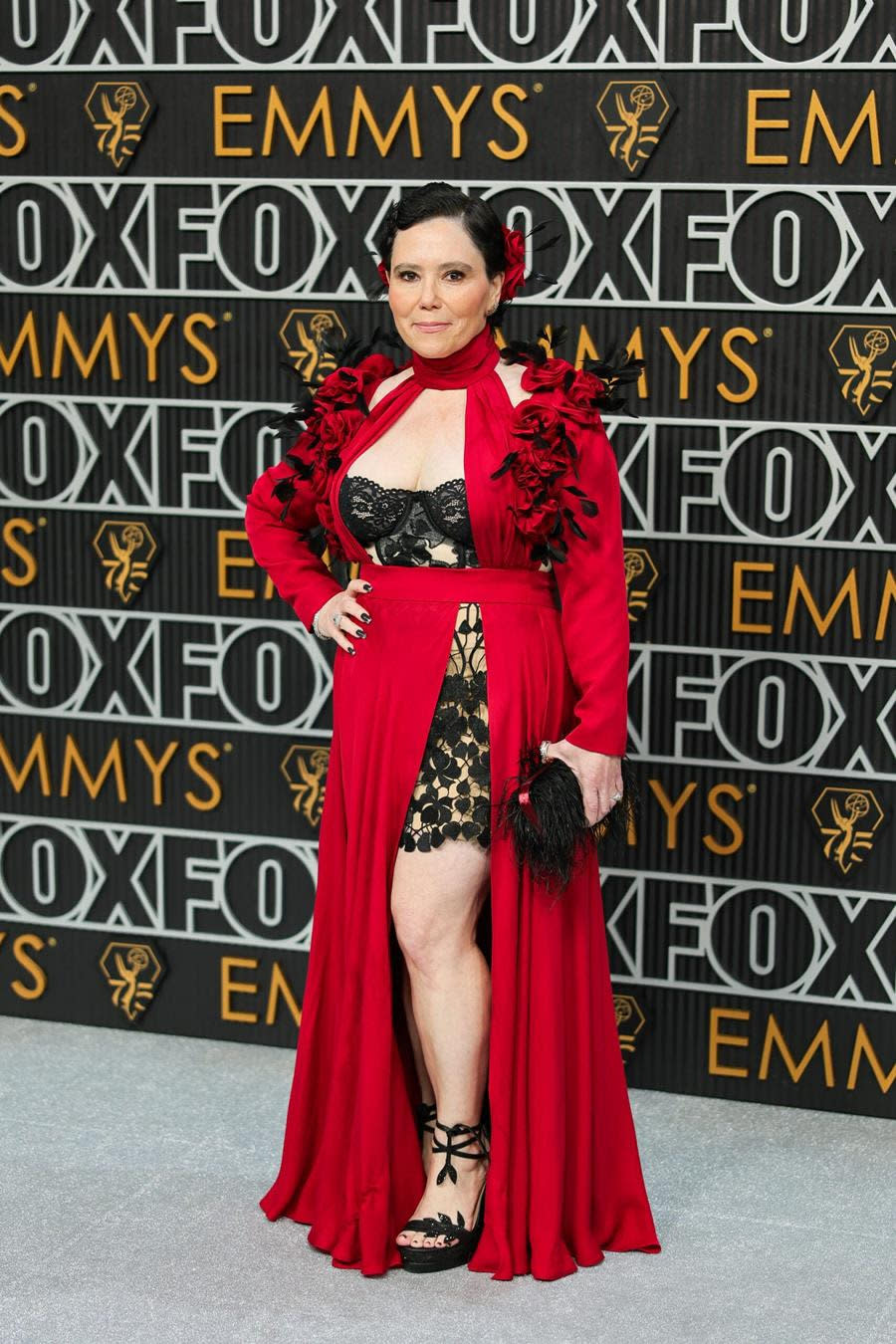 Alex Borstein went over the top and into her underwear drawer with a red-and-black ensemble that had everyone talking at the 75th Primetime Emmy Awards at the Peacock Theater in Los Angeles. (Neilson Barnard/Getty Images)