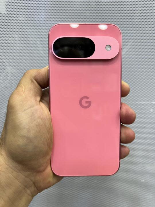 A leaked photo of a Pixel 9 in a pink color.
