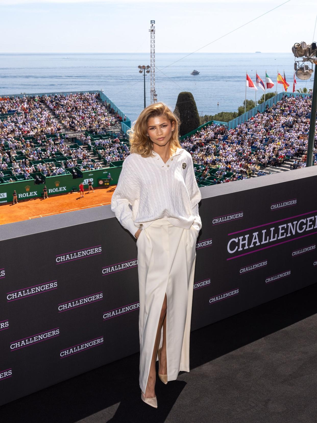 Zendaya attends a "Challengers" photocall at the Rolex Monte-Carlo Masters in Monaco in April 2024.