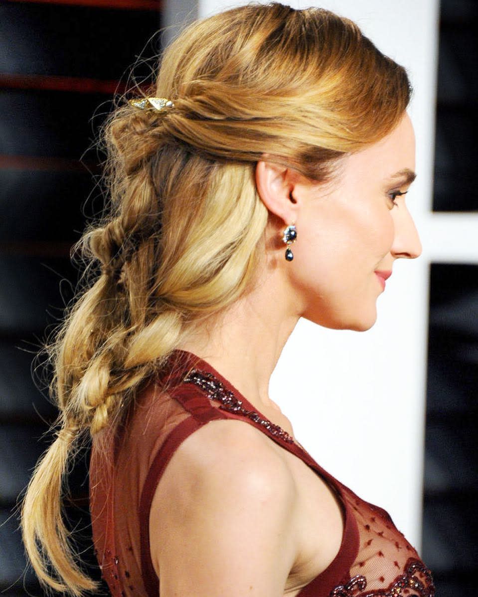 If you want to look like a fairy princess, start with a web of loose fishtail braids.