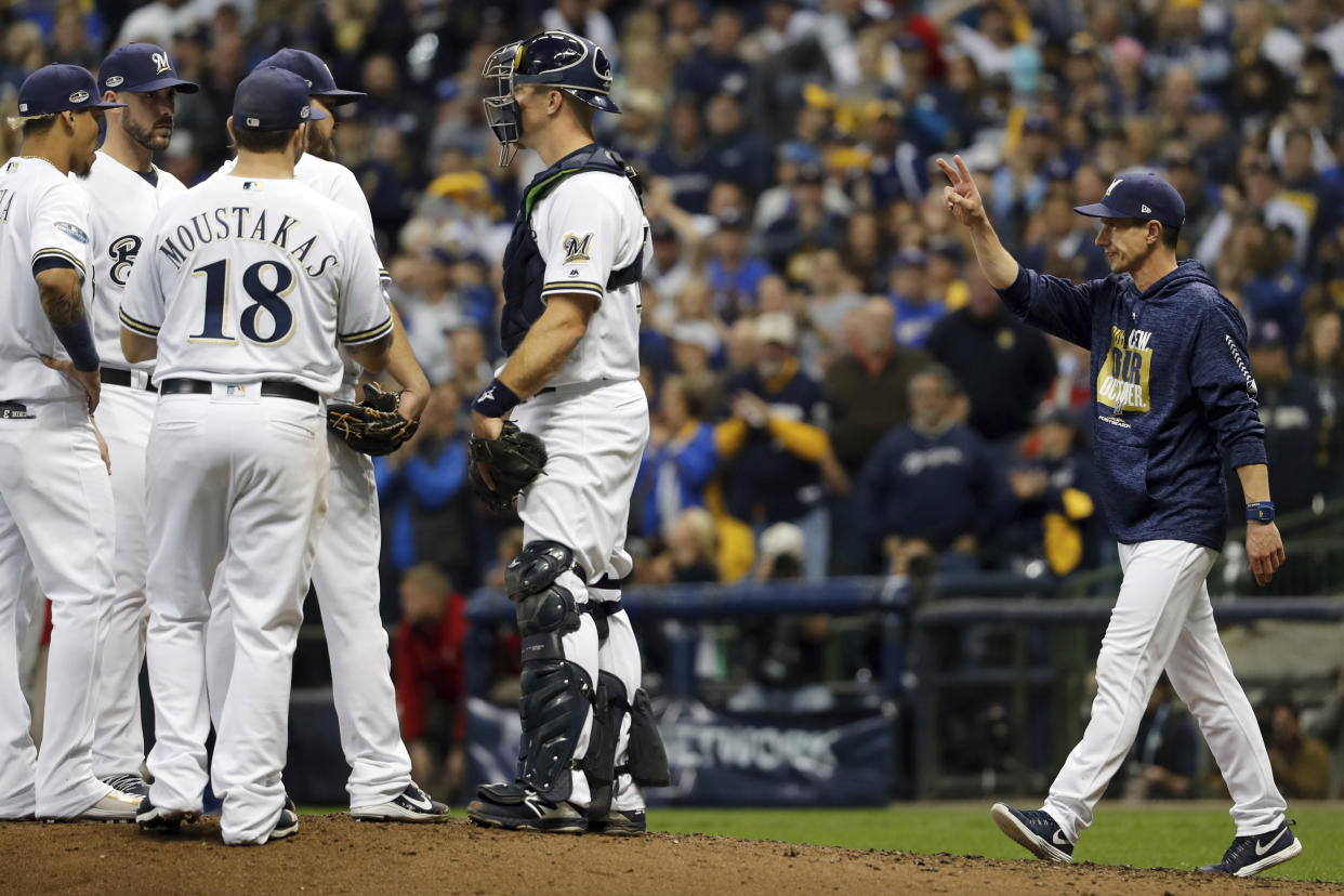 Milwaukee Brewers manager Craig Counsell took bullpenning to the next level during the postseason. (AP)