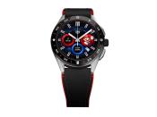 <p>Front view of the Tag Heuer Connected Limited Edition Super Mario with a black-and-red strap.</p> 