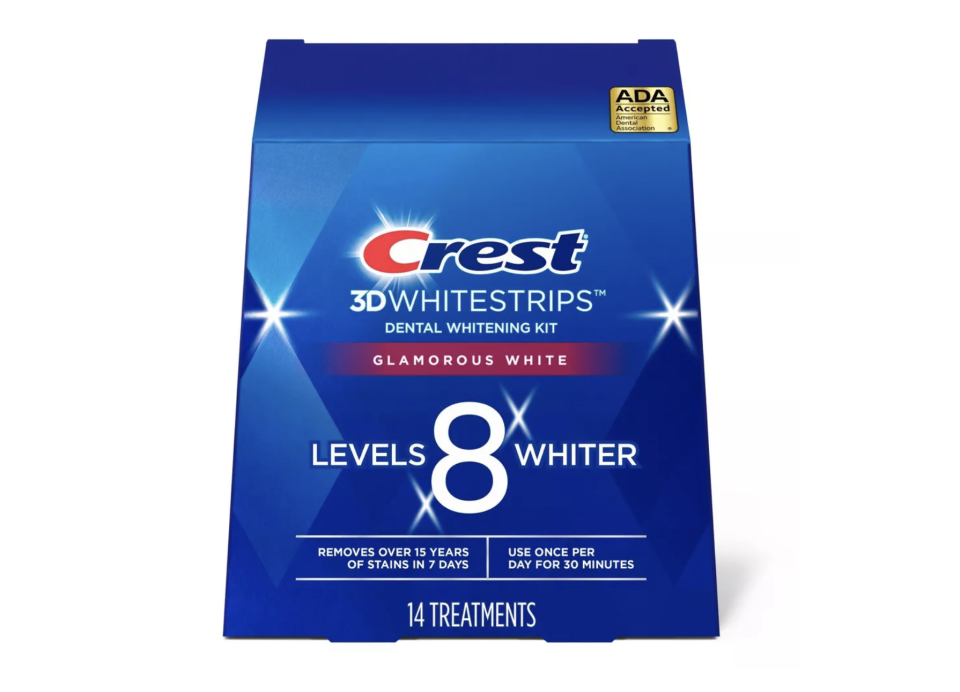 <p><a href="https://www.target.com/p/crest-advanced-seal-whitestrips-whitening-kit-14-ct/-/A-11127524" rel="nofollow noopener" target="_blank" data-ylk="slk:Shop Now;elm:context_link;itc:0;sec:content-canvas" class="link ">Shop Now</a></p><p>3D Whitestrips Glamorous White At-Home Teeth Whitening Kit</p><p>target.com</p><p>$39.99</p><span class="copyright">Crest </span>