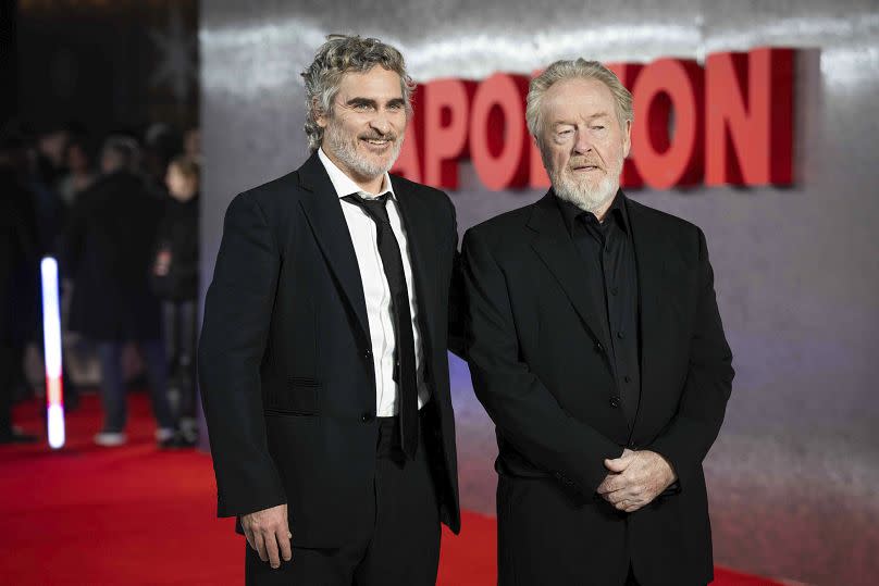 Joaquin Phoenix, left, and Ridley Scott at the UK premiere of Napoleon