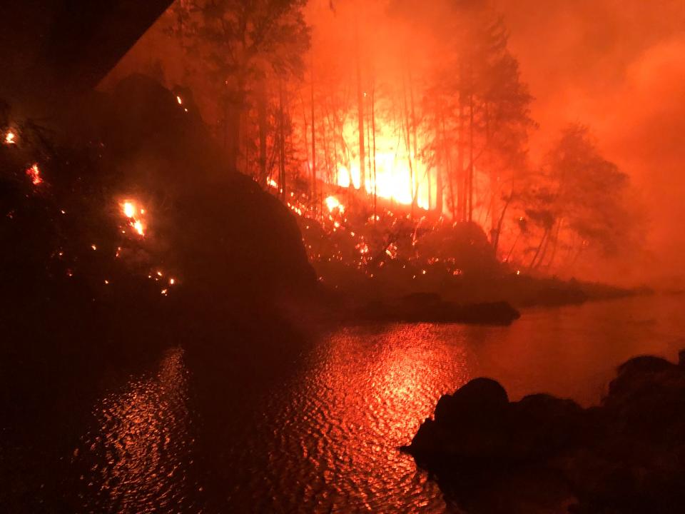 Don Myron, of Elkhorn, took these photos of the Beachie Creek Fire in the Little North Santiam Canyon the evening of Monday, Sept. 7, and morning of Tuesday, Sept. 8. He took them while sheltering along the Little North Fork.