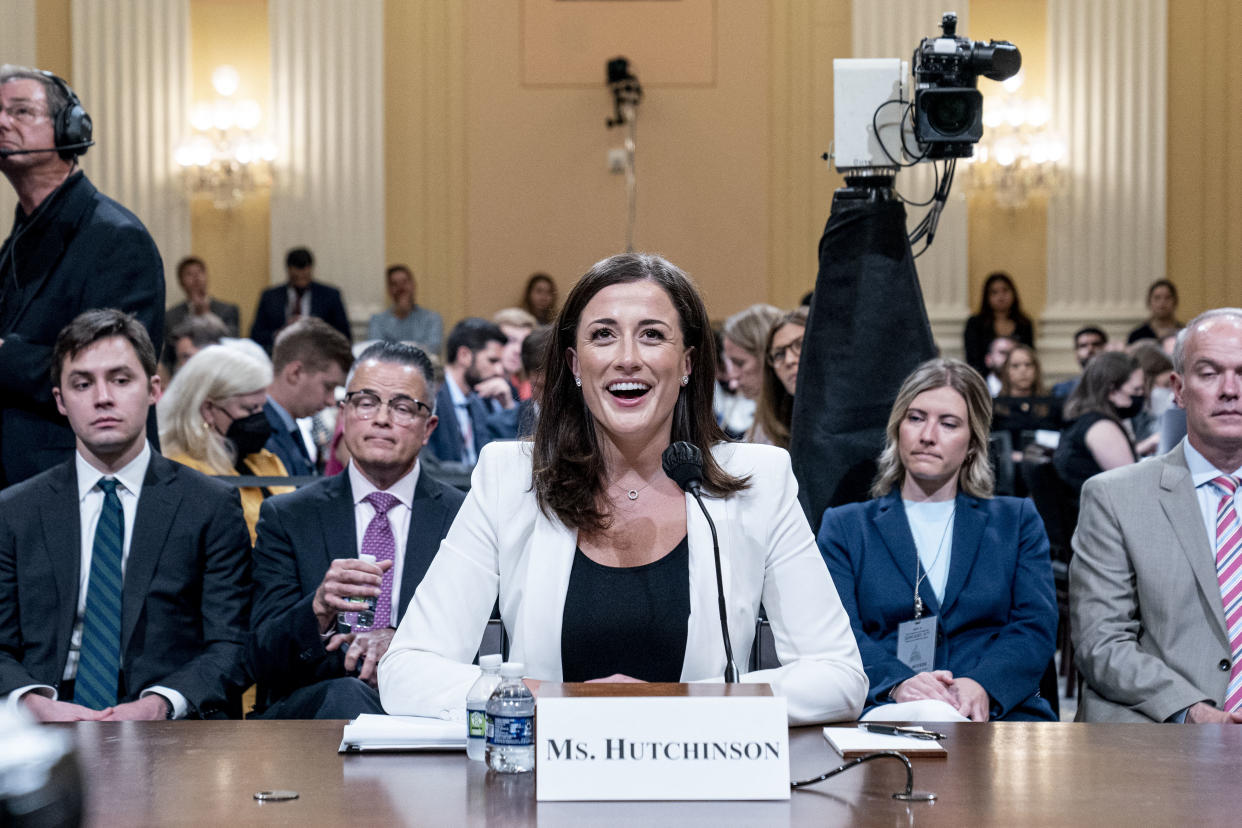 Cassidy Hutchinson smiles during her testimony on Capitol Hill, June 28, 2022. (Andrew Harnik/AFP via Getty Images)
