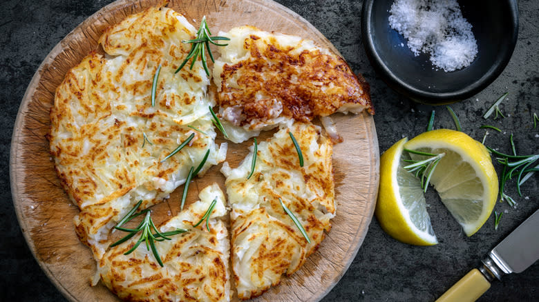 Potato rosti on a platter