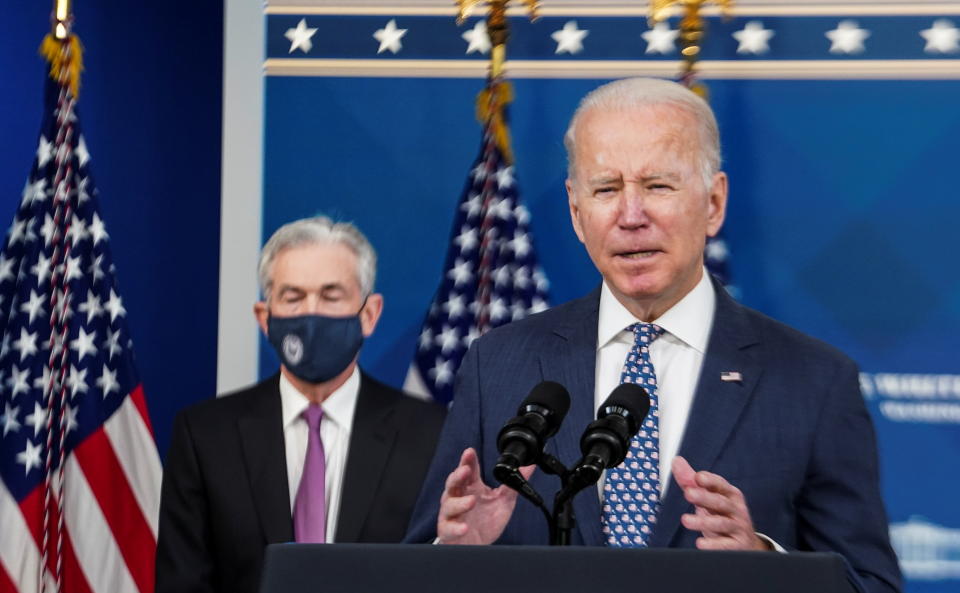 U.S. President Joe Biden announces the nomination of Federal Reserve Chair Jerome Powell for a second four-year term, in the Eisenhower Executive Office Building’s South Court Auditorium at the White House in Washington, U.S., November 22, 2021. REUTERS/Kevin Lamarque