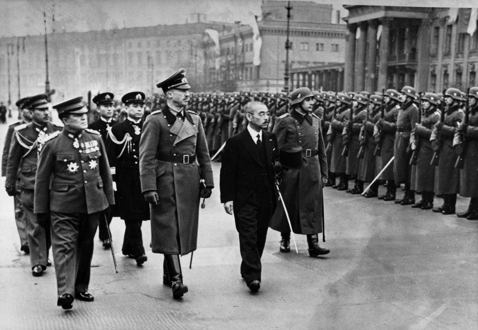 Japanese Foreign Minister Yosuke Matsuoka wearing Western suit during his visit to Berlin in 1941 and Japanese Ambassador to Germany Hiroshi Oshima (PHOTO: Ullstein Bild via Getty Images)