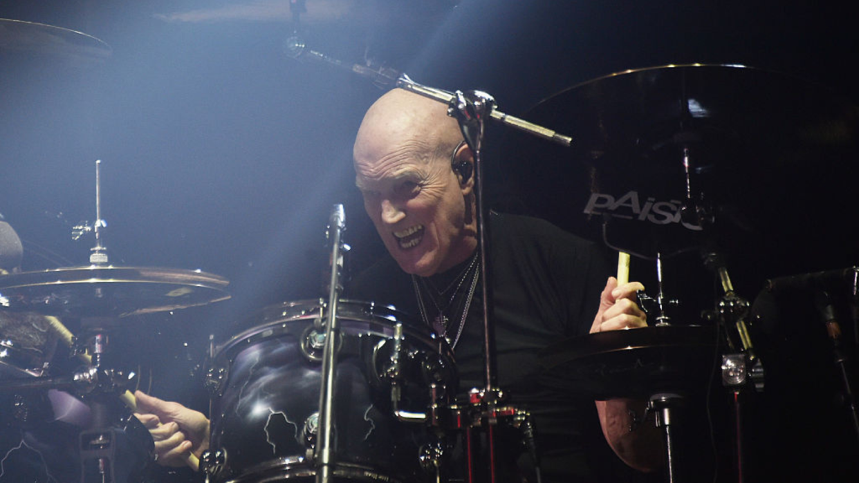  Drummer Chris Slade of AC/DC performs during the AC/DC Rock Or Bust Tour at Madison Square Garden on September 14, 2016 in New York City. . 