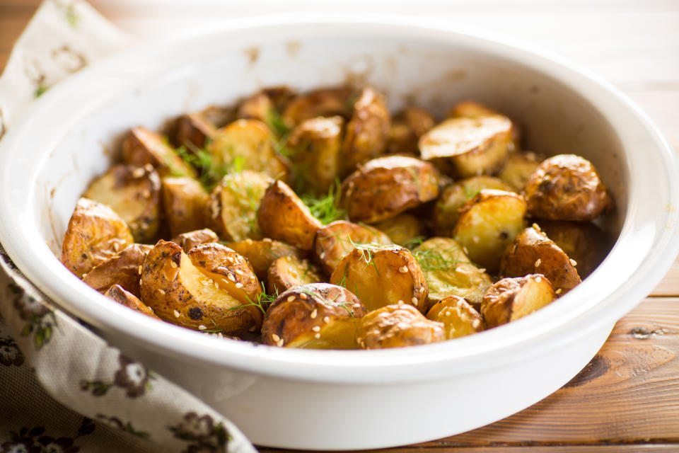 a bowl of roasted potatoes