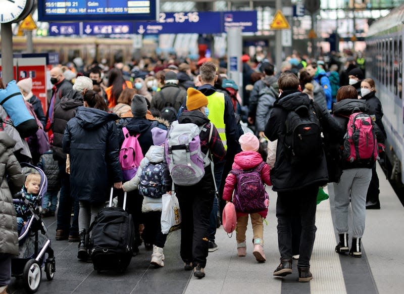 Refugees from Ukraine arrive at the central station, in Berlin, Germany, March 14, 2022.