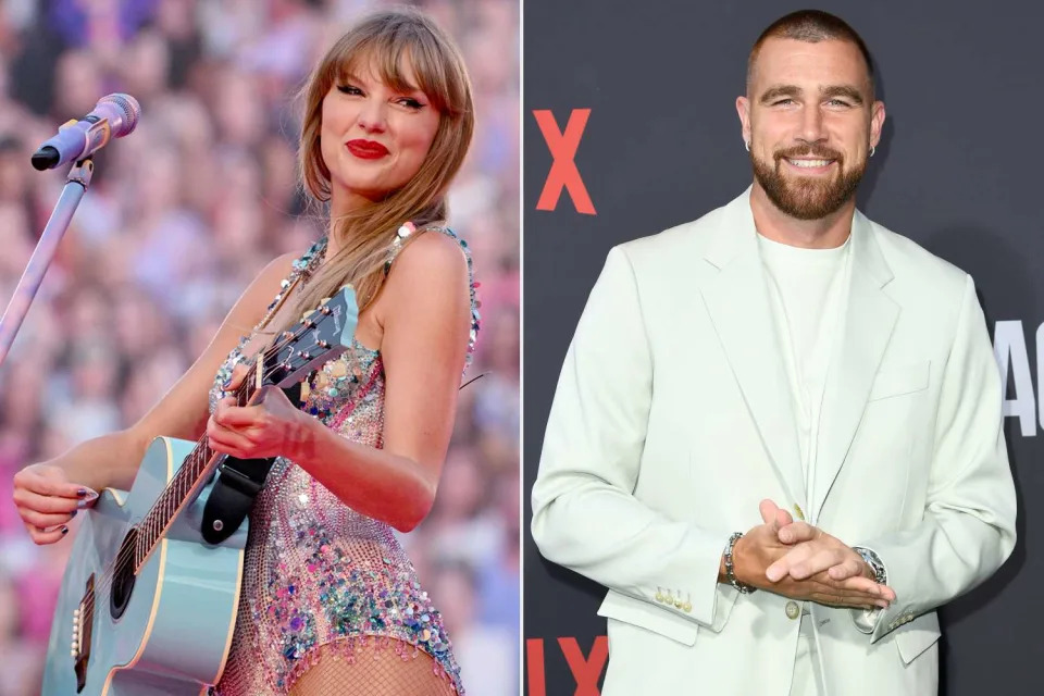 <p>Fernando Leon/TAS23/Getty Images for TAS Rights Management; JC Olivera/Getty</p> Taylor Swift; Travis Kelce