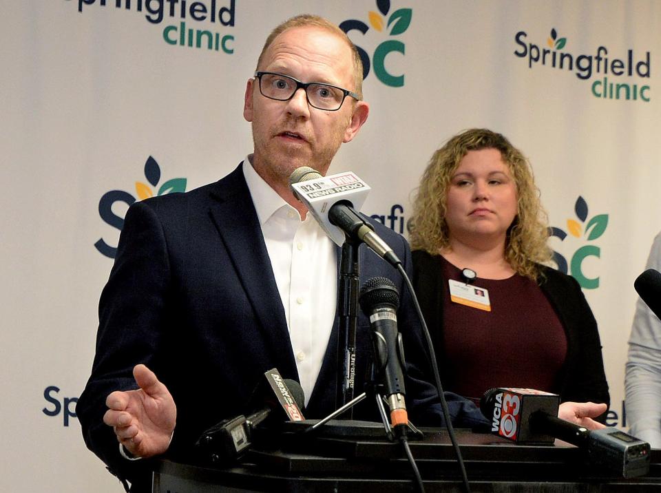 Charles James, president of the Illinois Rural Health Association, speaks Thursday at Springfield Clinic. [Thomas J. Turney/The State Journal-Register]