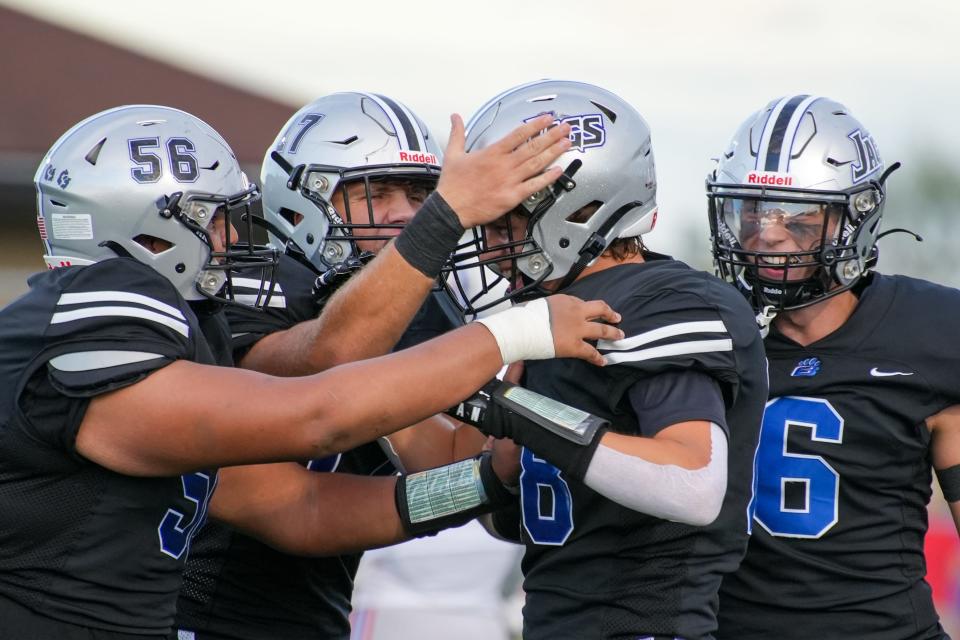 Hilliard Bradley celebrates after its first touchdown Friday night.