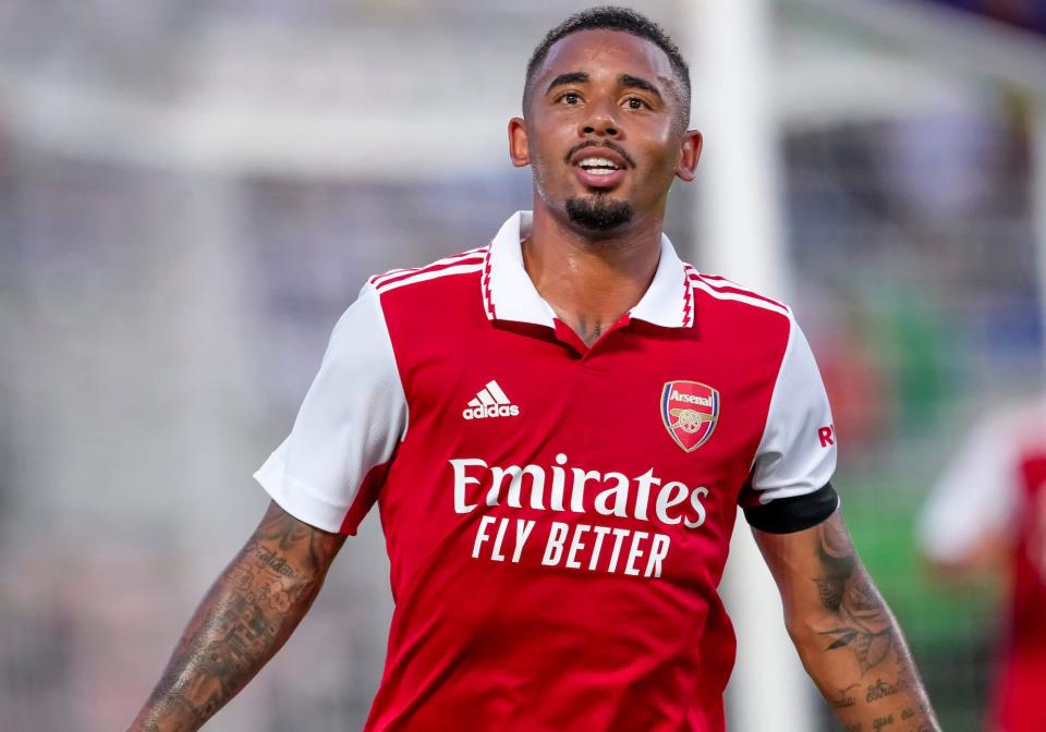 Arsenal forward Gabriel Jesus (9) scores the first goal during the FC Series soccer match between Arsenal FC and Chelsea FC