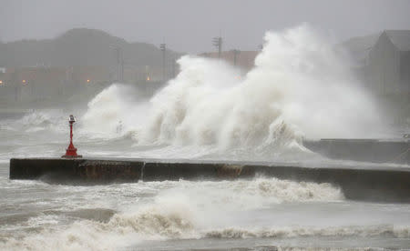 Waves hit the seaside in Chosi, Chiba Prefecture, Japan, in this photo taken by Kyodo August 22, 2016. Mandatory credit Kyodo/via REUTERS