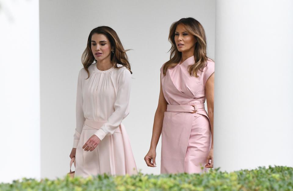 Melania Trump and Queen Rania of Jordon both wore pink during a state visit. (Photo: Getty Images)