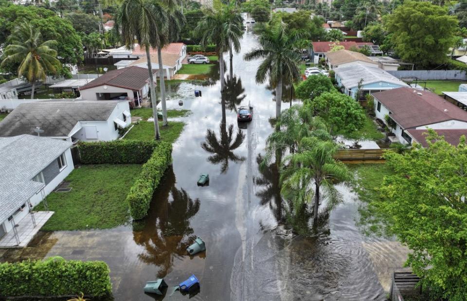 Waterlogged South Florida is a breeding ground for the cretinous creatures. This aerial image shows the town of Hallandale Beach under water on June 13, 2024. Getty Images