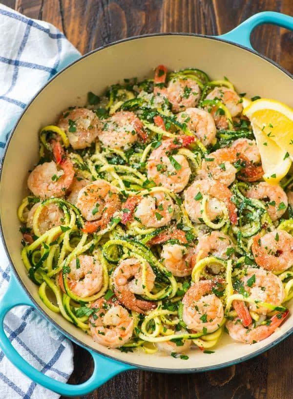 7) Healthy Shrimp Scampi with Zoodles