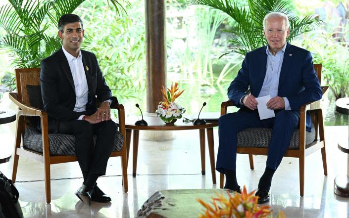 Joe Biden and Rishi Sunak hold talks at the G20 summit in Bali, Indonesia - Saul Loeb/AFP