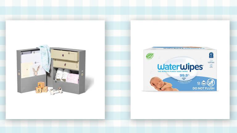 baby keepsake box and water wipes