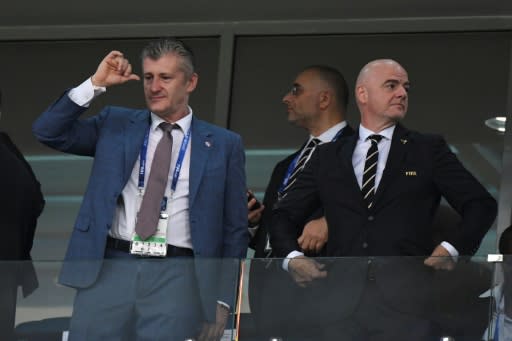 Croatian football federation president Davor Suker attended the win over Russia with FIFA President Gianni Infantino